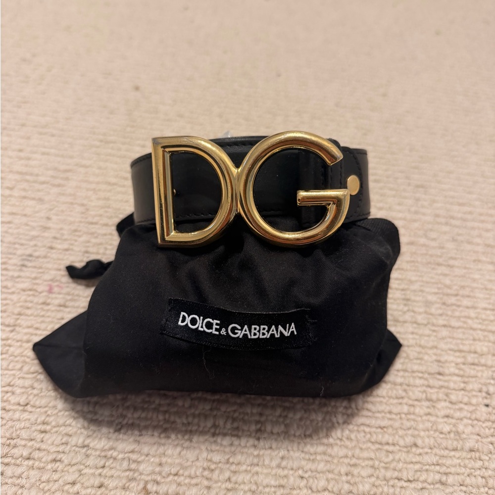 AUTHENTIC Dolce & Gabbana Black Belt with Gold DG Buckle - Picture 2 of 5